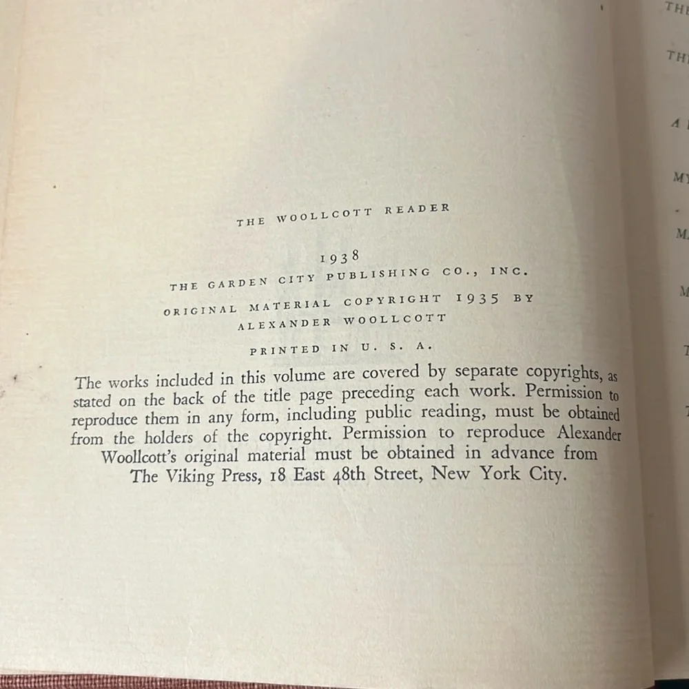 Vintage The Woollcott Reader Bypaths in the Realm of Gold Hardcover Book 1938‎